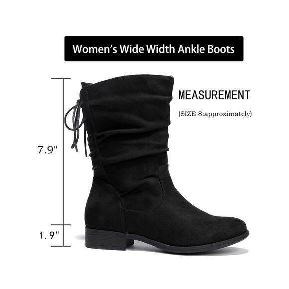 NEW Women’s Sz 9 XW Black Calf Boots – Low Heel Inside Zip Slouchy Lace-Up Backs - Picture 10 of 14